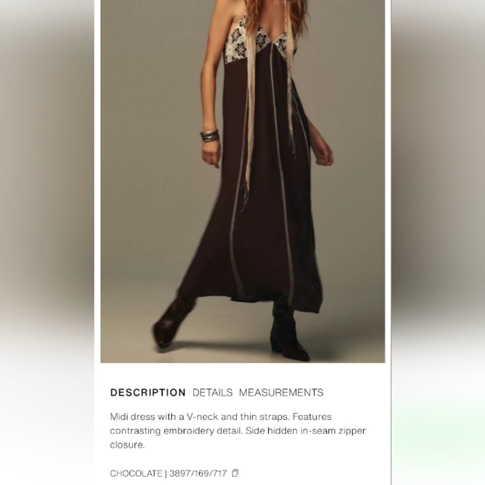 Zara Chocolate Brown Lace Trim Embroidered Strappy Long Dress - Picture 11 of 11